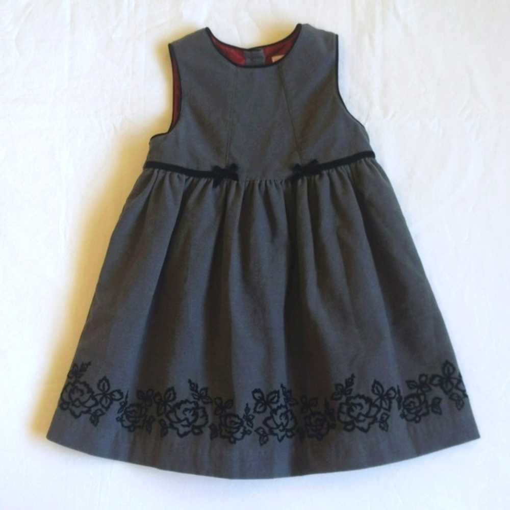 Gymboree Vintage 2002 Victorian Charm Flocked Velvet Rose Dress 3T Gray Y2K
